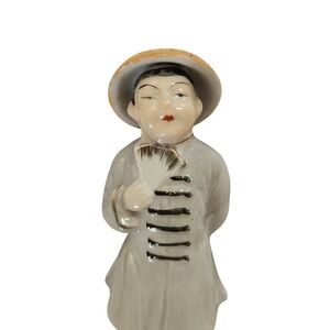 Vintage Made in Occupied Japan Porcelain Man Figurine with Fan and Hat 5.75"